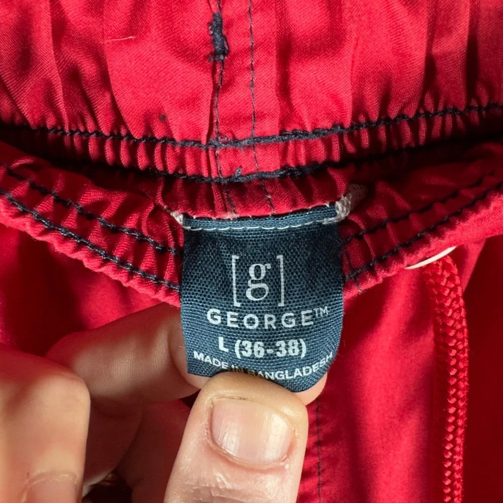 George Mens Red Blue Stripe Swim Trunks Board Shorts Size Large 36 38‎